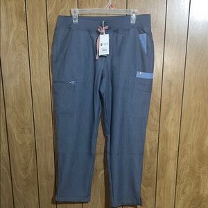 Figs woman’s Slate Blue scrub Pants with Light Blue & Pink Accents
